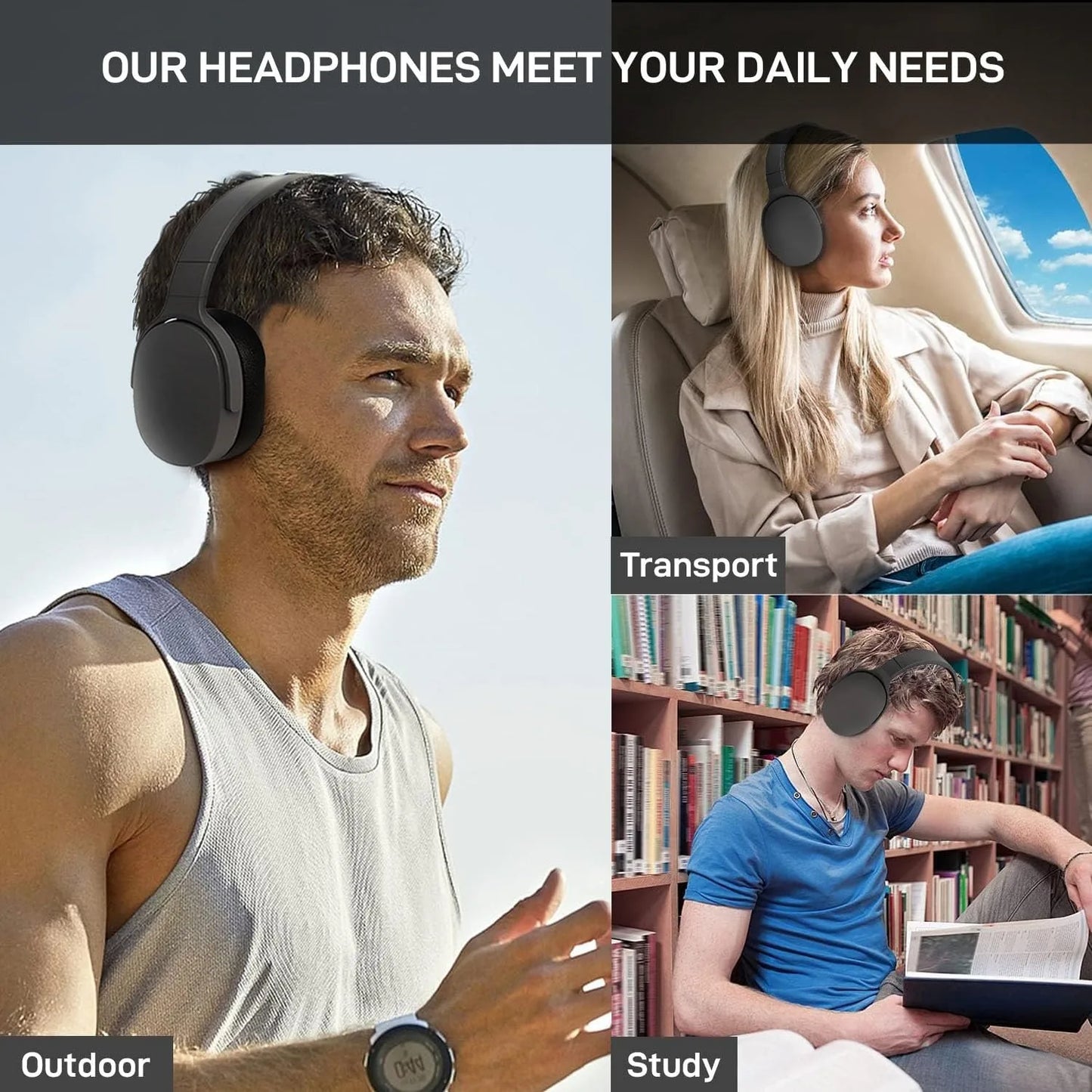 Stereo Surround Sound Headsets Wireless Bluetooth Headphone Over Ear Sports Gamer Earphone TF/AUX Music Player with Mic Handfree